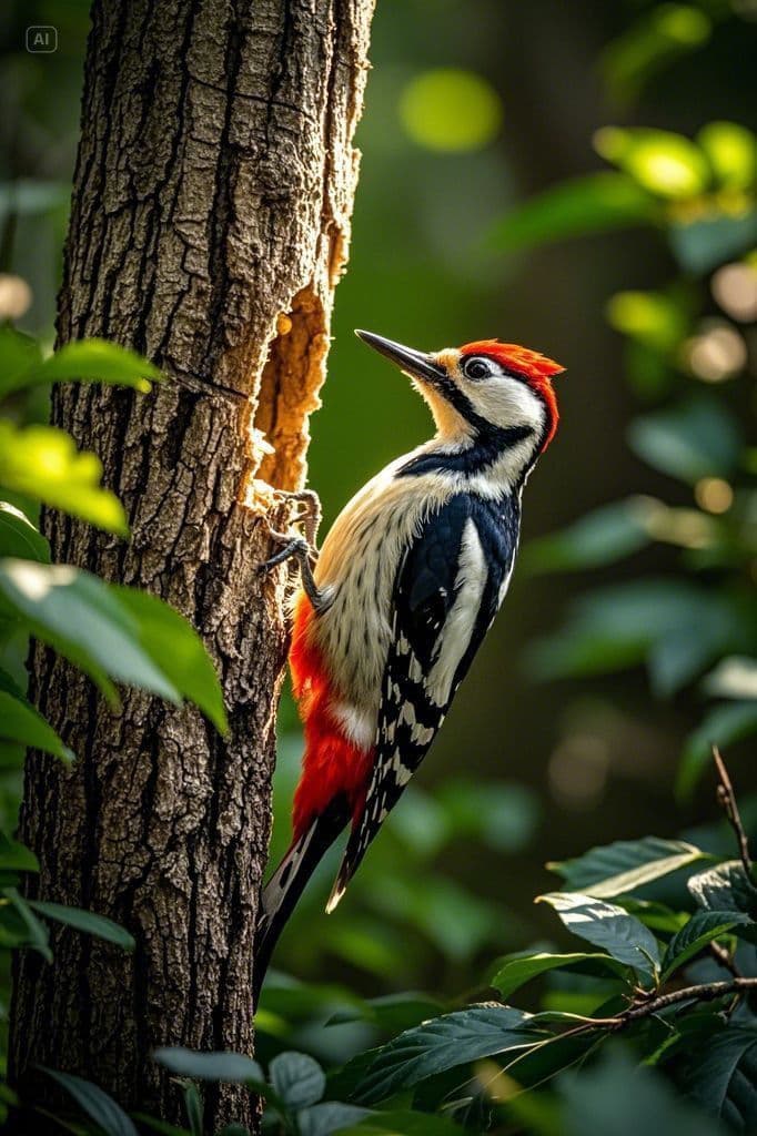 The White-bellied Woodpecker drilling into bark