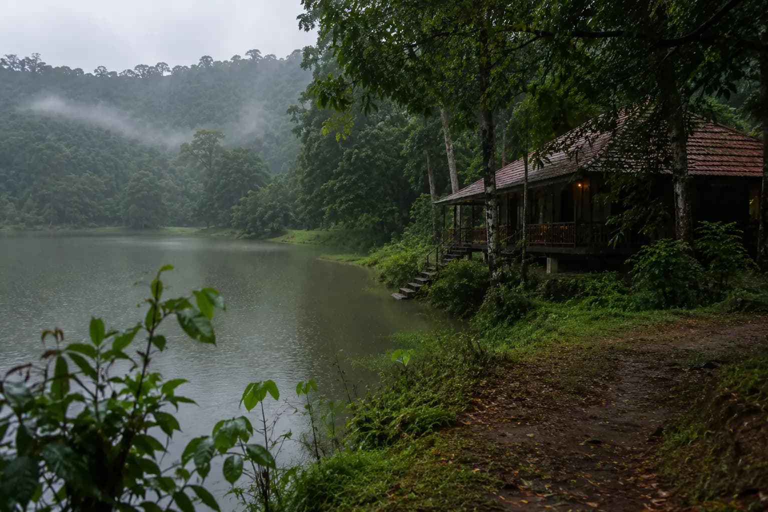 Kabini backwaters during the monsoon season